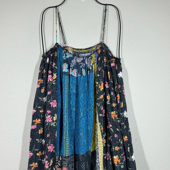 UO Kimchi Blue Mae Patchwork Dress Multicolor Lace Trim Spaghetti Strap Small - Picture 2 of 9
